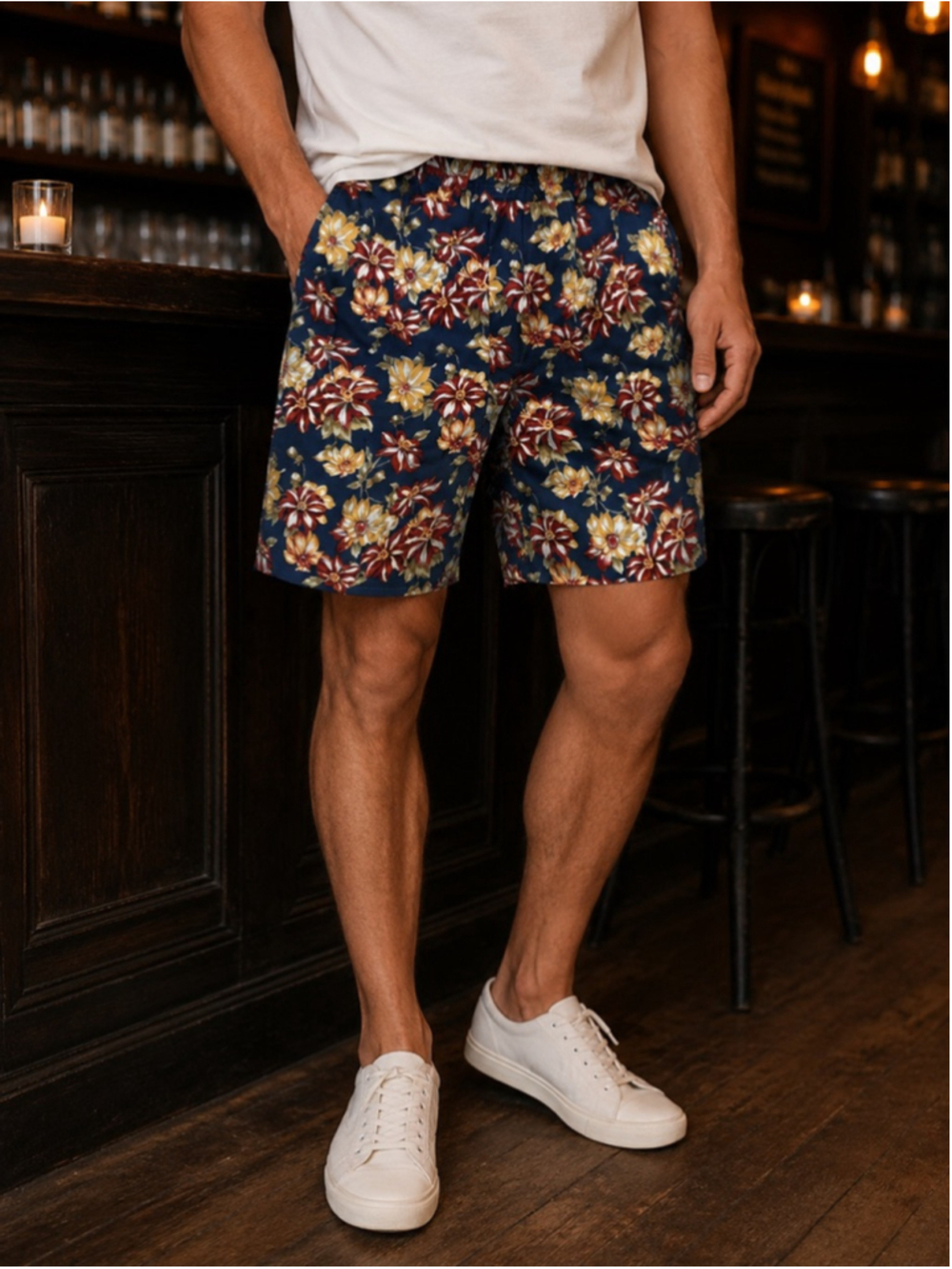 Men's Perry Ellis Floral Shorts Size 38 Blue Summer